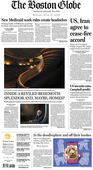 Prima pagina The Boston Globe di oggi - Quotidiano estero