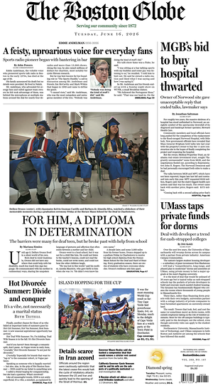 Prima pagina The Boston Globe di oggi - Quotidiano estero