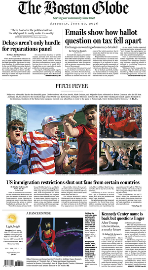 Prima pagina The Boston Globe di oggi - Quotidiano estero