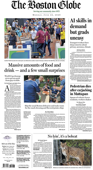 Prima pagina The Boston Globe di oggi - Quotidiano estero