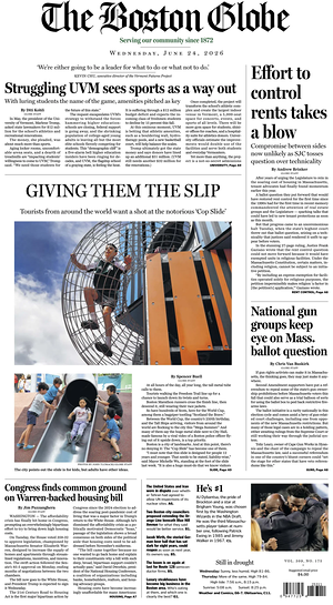 Prima pagina The Boston Globe di oggi - Quotidiano estero
