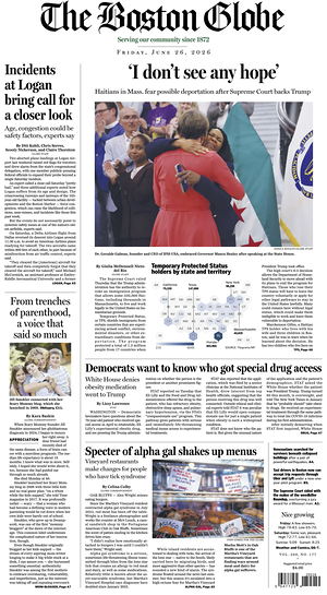 Prima pagina The Boston Globe di oggi - Quotidiano estero