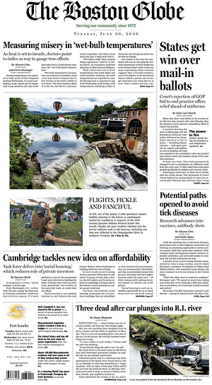 Prima pagina The Boston Globe di oggi - Quotidiano estero