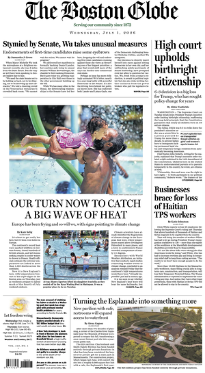 Prima pagina The Boston Globe di oggi - Quotidiano estero