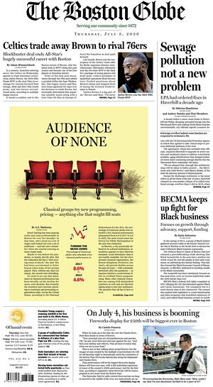 Prima pagina The Boston Globe di oggi - Quotidiano estero