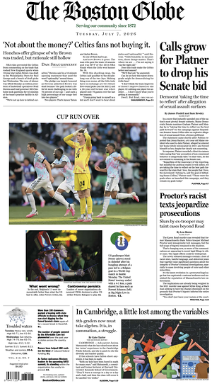 Prima pagina The Boston Globe di oggi - Quotidiano estero