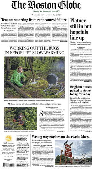Prima pagina The Boston Globe di oggi - Quotidiano estero