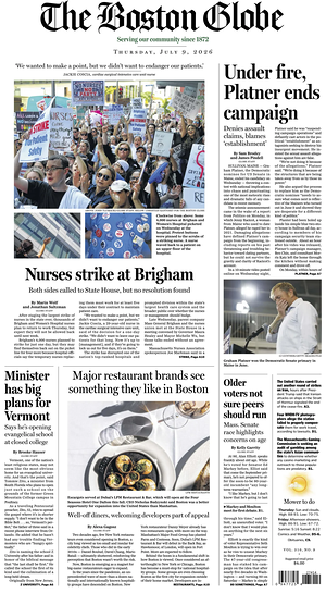 Prima pagina The Boston Globe di oggi - Quotidiano estero