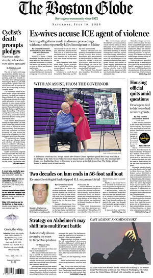 Prima pagina The Boston Globe di oggi - Quotidiano estero
