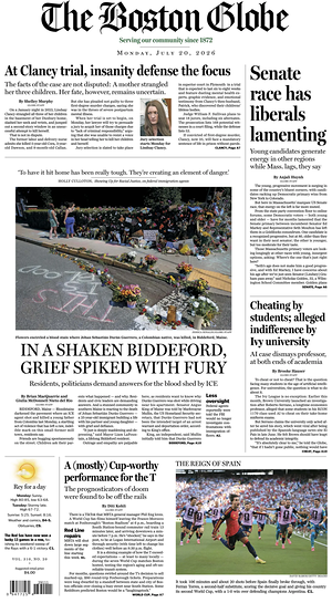 Prima pagina The Boston Globe di oggi - Quotidiano estero