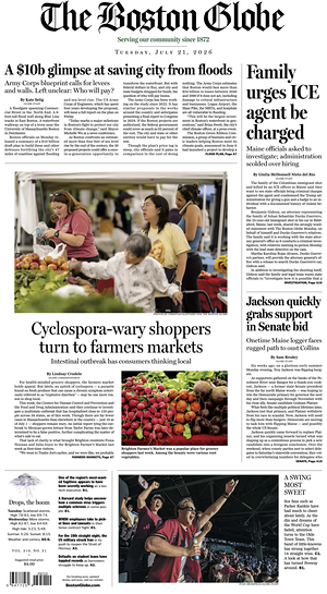 Prima pagina The Boston Globe di oggi - Quotidiano estero