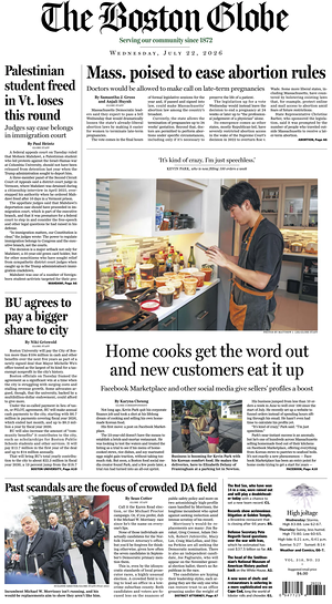 Prima pagina The Boston Globe di oggi - Quotidiano estero