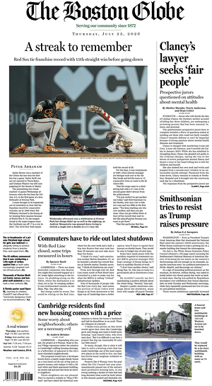 Prima pagina The Boston Globe di oggi - Quotidiano estero