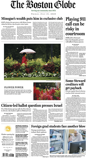 Prima pagina The Boston Globe di oggi - Quotidiano estero
