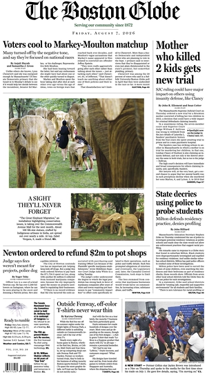 Prima pagina The Boston Globe di oggi - Quotidiano estero
