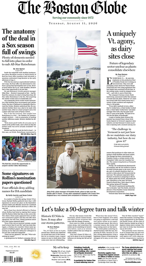 Prima pagina The Boston Globe di oggi - Quotidiano estero