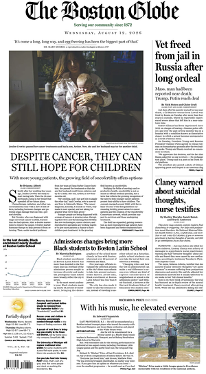 Prima pagina The Boston Globe di oggi - Quotidiano estero