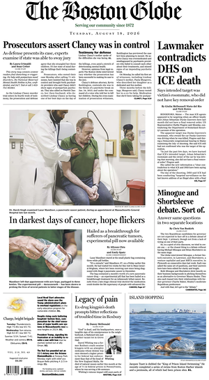 Prima pagina The Boston Globe di oggi - Quotidiano estero