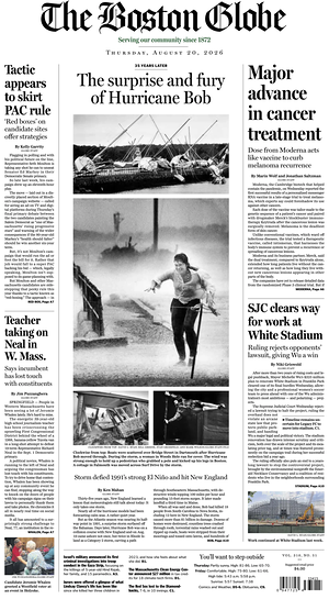 Prima pagina The Boston Globe di oggi - Quotidiano estero