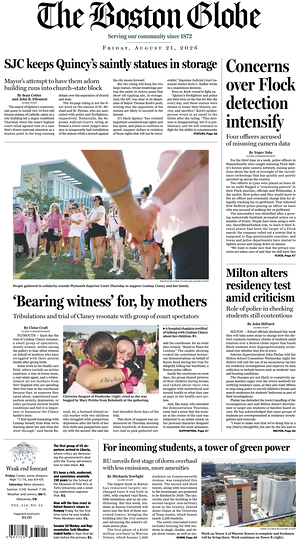 Prima pagina The Boston Globe di oggi - Quotidiano estero