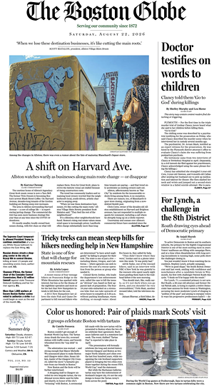 Prima pagina The Boston Globe di oggi - Quotidiano estero