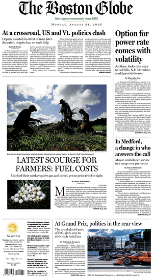 Prima pagina The Boston Globe di oggi - Quotidiano estero