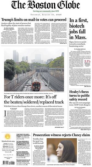 Prima pagina The Boston Globe di oggi - Quotidiano estero