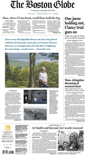 Prima pagina The Boston Globe di oggi - Quotidiano estero