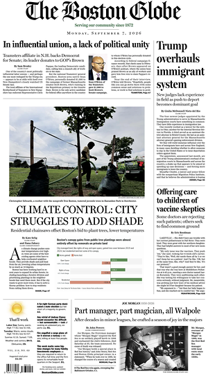 Prima pagina The Boston Globe di oggi - Quotidiano estero