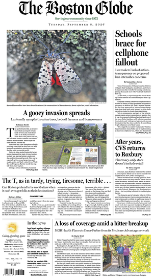 Prima pagina The Boston Globe di oggi - Quotidiano estero