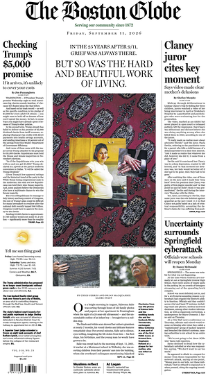 Prima pagina The Boston Globe di oggi - Quotidiano estero