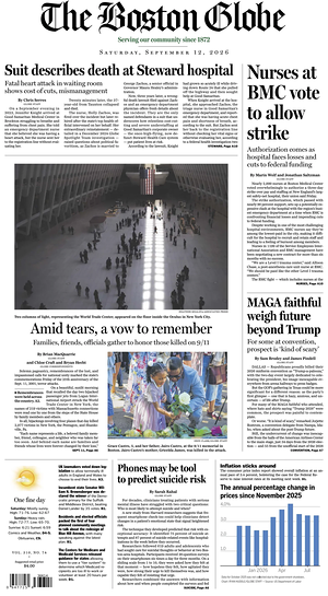 Prima pagina The Boston Globe di oggi - Quotidiano estero