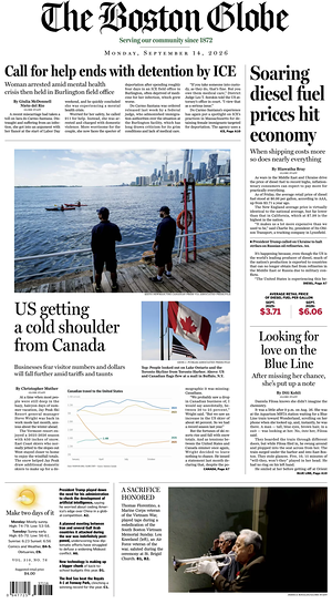 Prima pagina The Boston Globe di oggi - Quotidiano estero