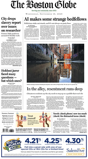 Prima pagina The Boston Globe di oggi - Quotidiano estero