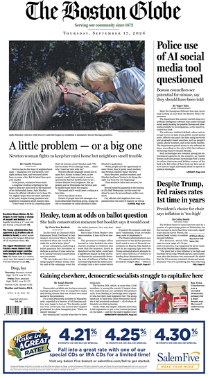 Prima pagina The Boston Globe di oggi - Quotidiano estero