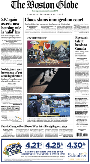 Prima pagina The Boston Globe di oggi - Quotidiano estero