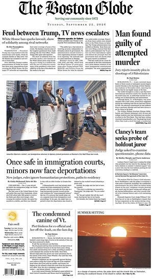 Prima pagina The Boston Globe di oggi - Quotidiano estero