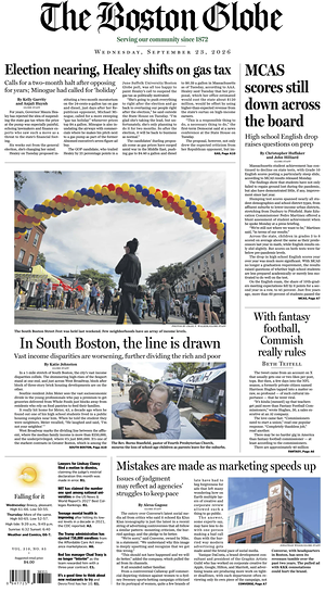 Prima pagina The Boston Globe di oggi - Quotidiano estero