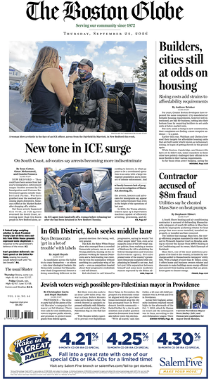 Prima pagina The Boston Globe di oggi - Quotidiano estero