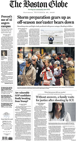 Prima pagina The Boston Globe di oggi - Quotidiano estero