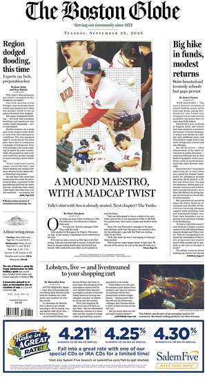 Prima pagina The Boston Globe di oggi - Quotidiano estero