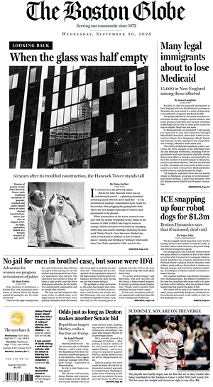 Prima pagina The Boston Globe di oggi - Quotidiano estero
