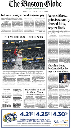 Prima pagina The Boston Globe di oggi - Quotidiano estero
