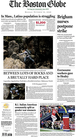 Prima pagina The Boston Globe di oggi - Quotidiano estero