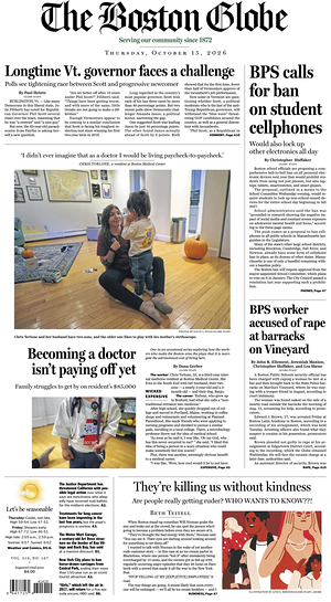 Prima pagina The Boston Globe di oggi - Quotidiano estero