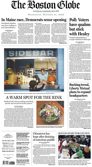 Prima pagina The Boston Globe di oggi - Quotidiano estero