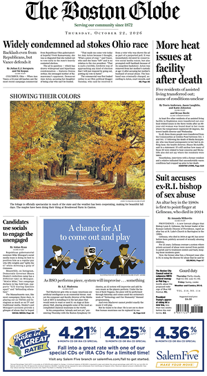 Prima pagina The Boston Globe di oggi - Quotidiano estero