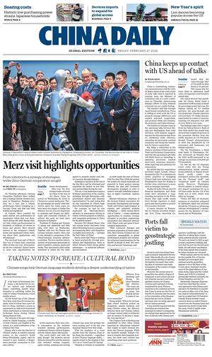 Prima pagina China Daily Global Edition (USA) di oggi - Quotidiano estero