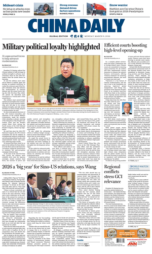Prima pagina China Daily Global Edition (USA) di oggi - Quotidiano estero