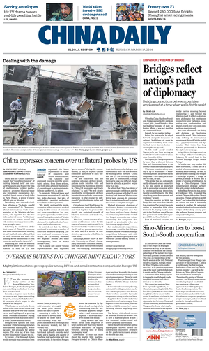 Prima pagina China Daily Global Edition (USA) di oggi - Quotidiano estero